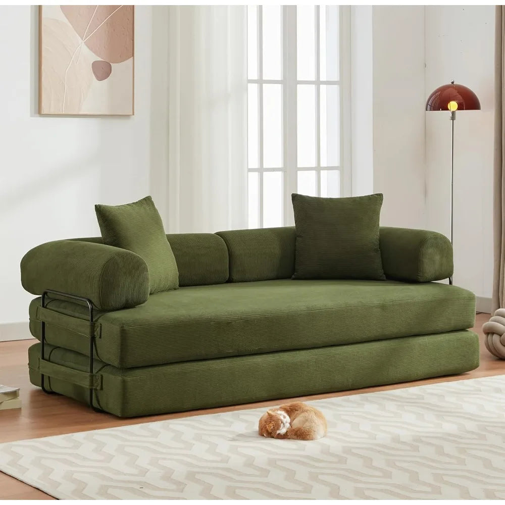 Convertible Folding Sofa Bed, Modular Floor Sofa with Removable Backrest, 3-Seater Fold Out Couch Bed with Pillows, King Size Fu