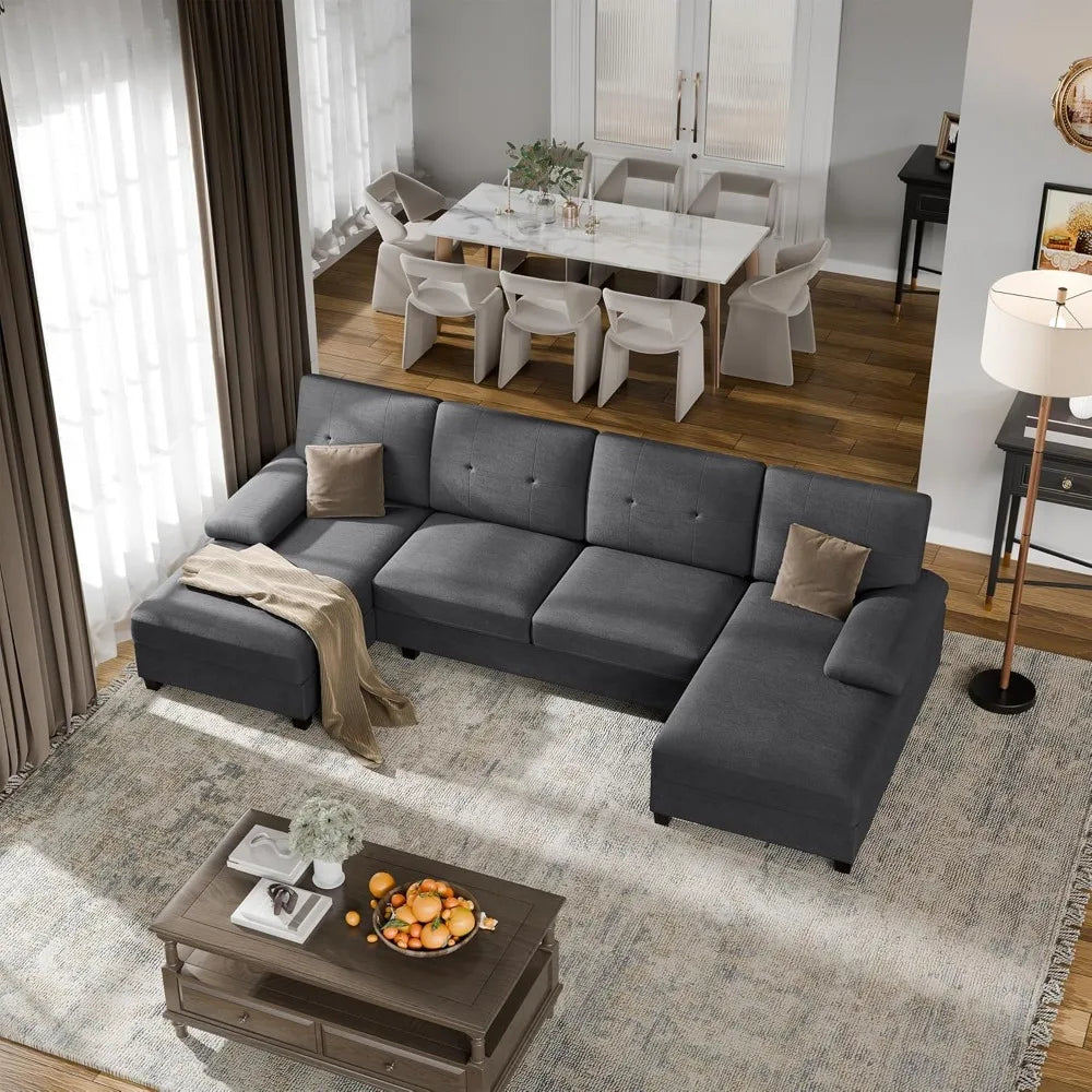 walsunny sectional couches for living room, convertible u-shaped sectional couch with double chaise, 4 seat sofa set modular sof