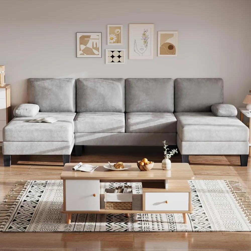 107.3" Sectional Couches for Living Room, U Shaped Modular Sofa Couch with Cushion & Chenille Fabric, 4-Seat Comfy Furniture Se
