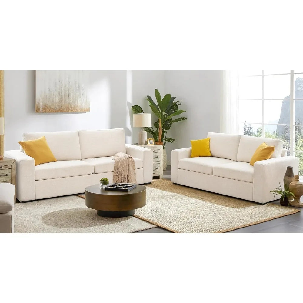85" Modern Sofa Couches for Living Room, 3 Seater Sofa, Natural Linen Deep Seat Sofa with Upholstered Cushion&Detachable Cover,