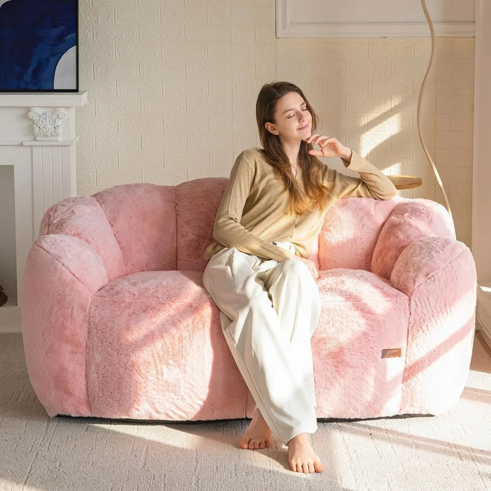Bean Bag Chair for Adults, Loveseat Floral Shaped Bean Bag Sofa, Ultra Soft Love Seat Mini Sofa Couch, Faux Fur Reading Chair f
