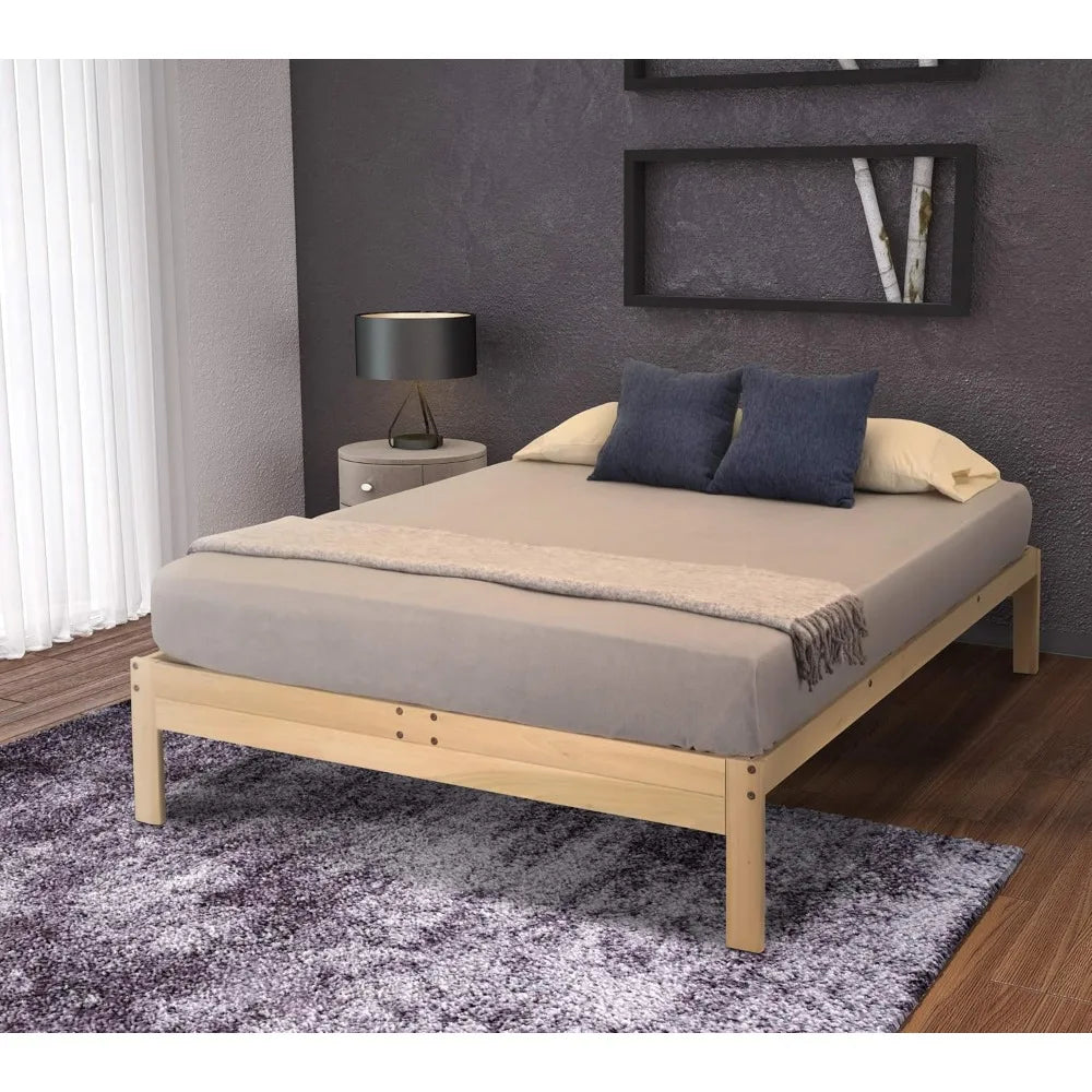 KD Frames Nomad Platform Bed - Queen Bed Frame - Unfinished Wood Bed Frame - Minimalist Swedish Design - Natural Wood Bed - Easy