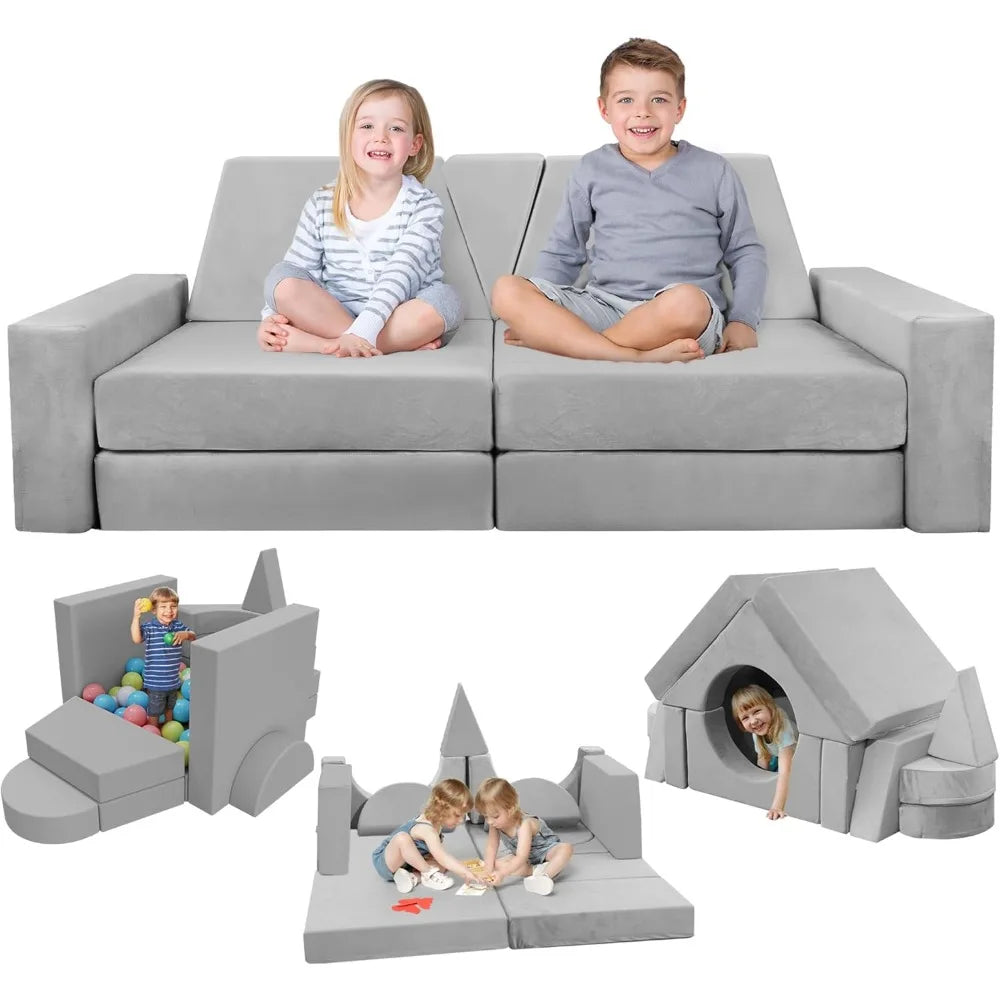 15pcs Modular Kids Play Couch, Kids Couch for Toddler & Children, Toddler couches, Kid Couches Fort Building kit for Playroom F