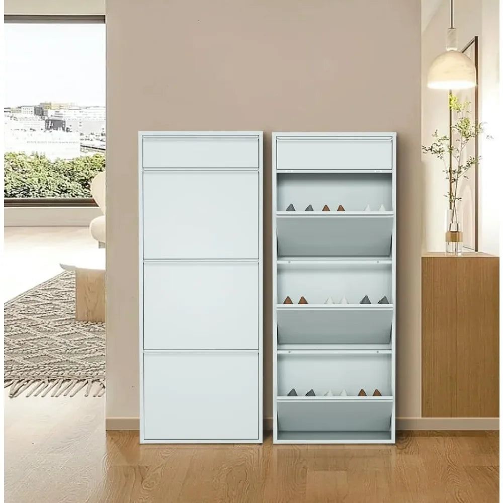 Shoe Cabinet, Shoe Rack, Shoe Organizer, Shoe Drawers - Indoor and Outdoor - Metal Rack - Metal Cabinet Long Life (Gray, 3+1 Dr