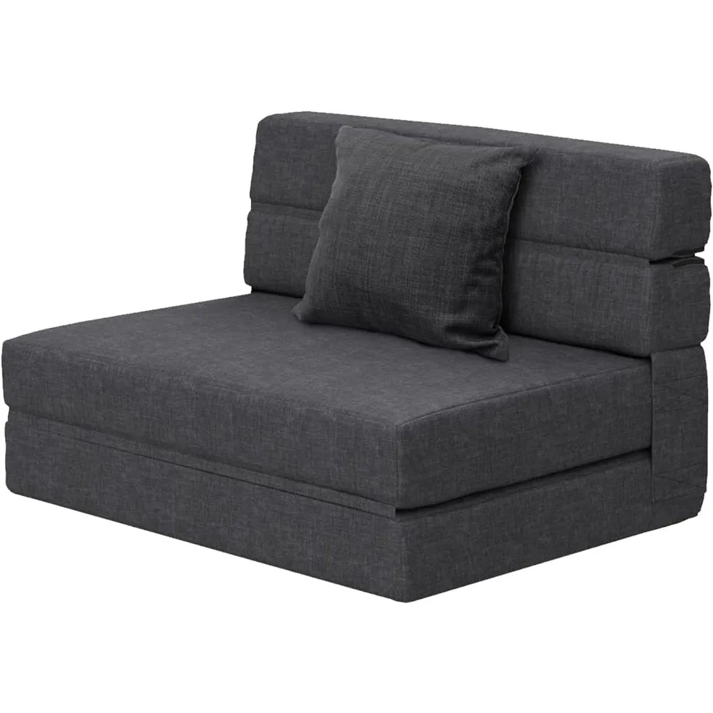 Fold Sofa Bed Couch Memory Foam with Pillow Futon Sleeper Chair Guest Bed and Fold Out Couch, Washable Cover Twin Size, Dark Gr