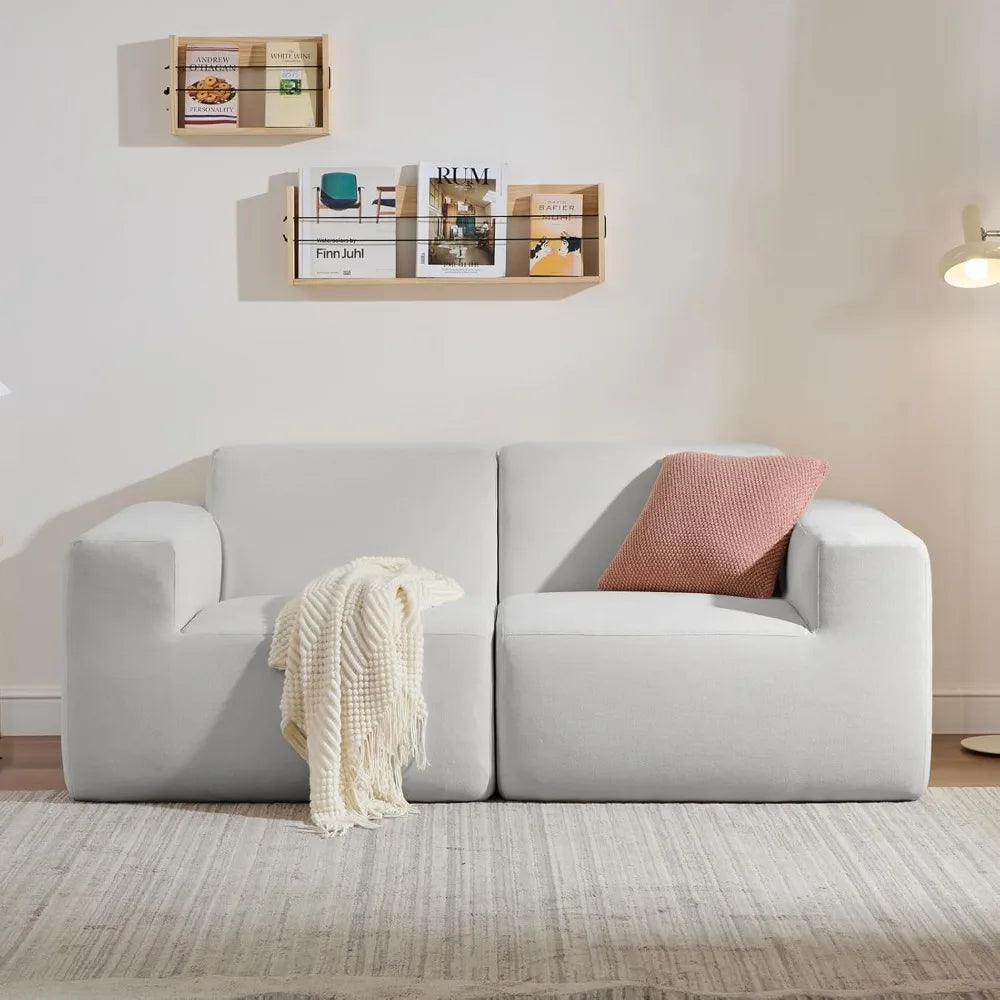 Cozy Modular Loveseat, 75" Grey Fabric 2-Seater Sofa, Compact Deep Seat Couch for Small Living Room, Bedroom or Reading Corner