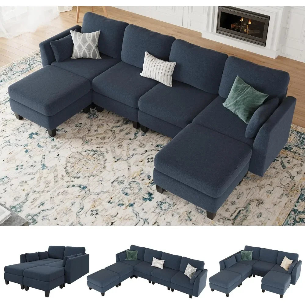 Modular Sectional Sofa, 6 Seat Comfy Modular Sofa Couch with High Density Memory Foam, Convertible U Shaped Sofa Couch for Livin