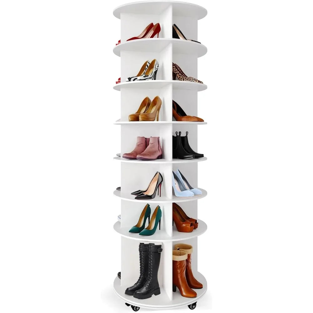 360 Degree Rotating Shoe Cabinet with Wheels, With a Bottom Height Increase of 10 cm/3.9 inches. With 6 Spinning Shoe Racks and