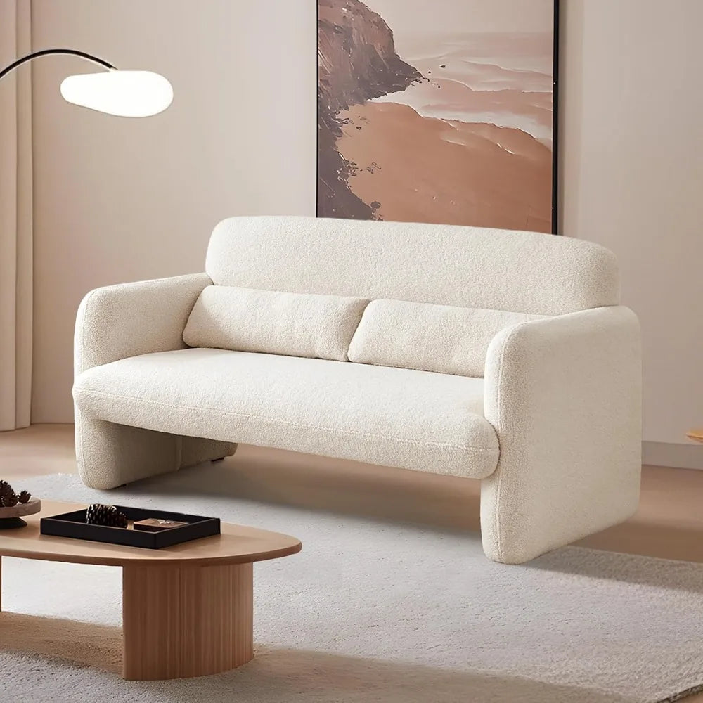 Loveseat Sofa, 59" W 2-Seater Lamb Fabric Couch, Solid and Easy to Install, Modern Upholstered Couch for Bedroom, Apartment, Liv