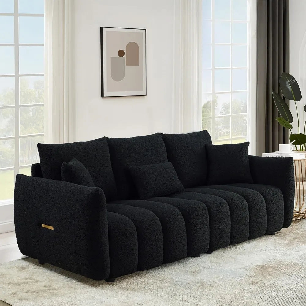 81" Modern Sofa Couch, Comfy Deep Seat Teddy Cloud Sofa, Upholstered 3-Seater Boucle Couch, Oversized Loveseat for Living Room,