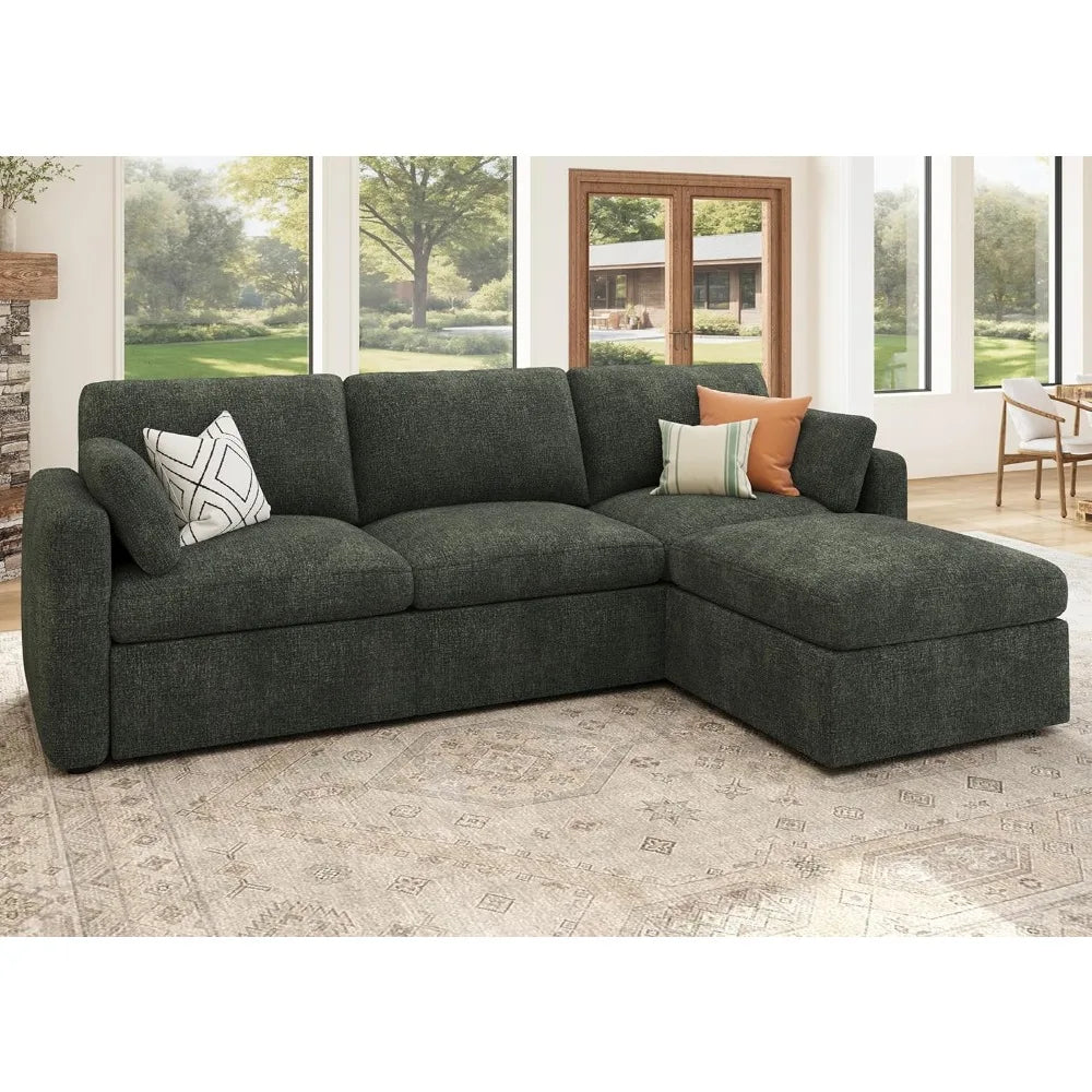 Modular Sectional Couch with Storage Seats, L Shaped Sectional Sofa with Storage, Chenille Sectional Couches for Living Room, G