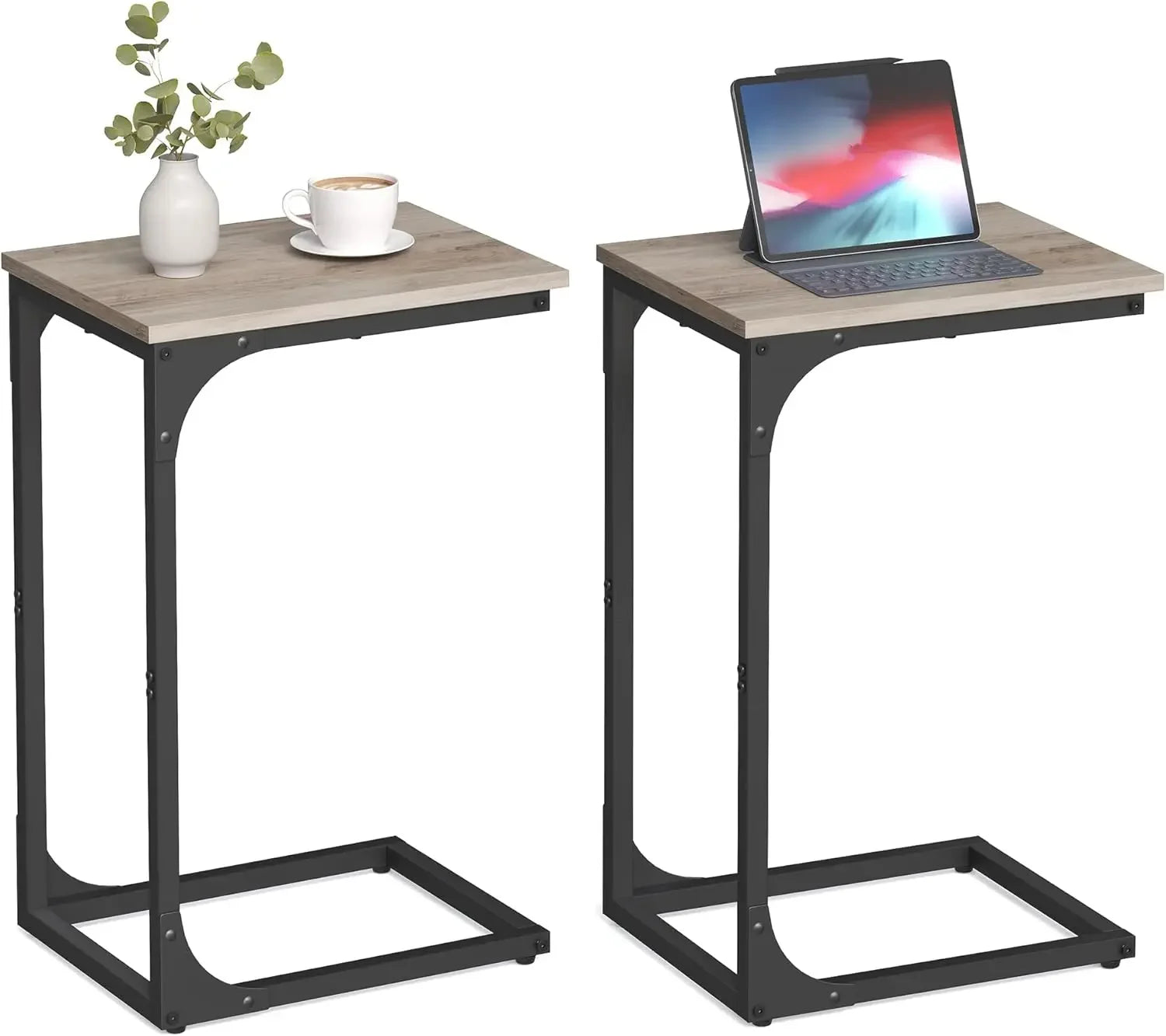 C-Shaped End Table Set of 2, Small Side Table for Couch, Sofa Table with Metal Frame for Living Room, Bedroom, Bedside