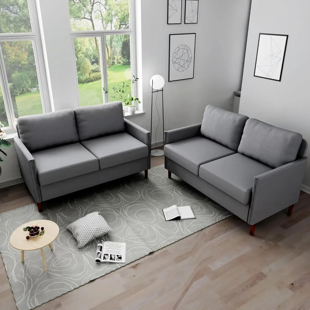 2 Piece Set Loveseat Sofa, 52” Small Couch for Living Room, 2 Seater Love Seats Couch for Bedroom, Home Office, Small Space, Lig