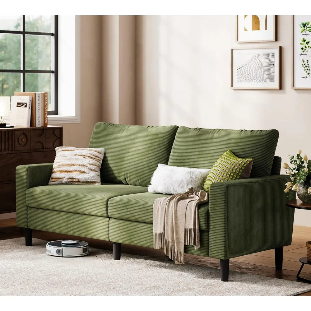 79" Loveseat Sofa Green Couch - Corduroy Couch with Adjustable Deep Seat and Spring Cushion Comfy Modern Small Couches for Smal