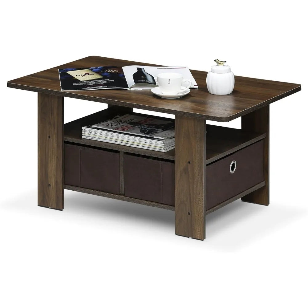 Andrey Coffee Table with Bin Drawer, Columbia Walnut/Dark Brown