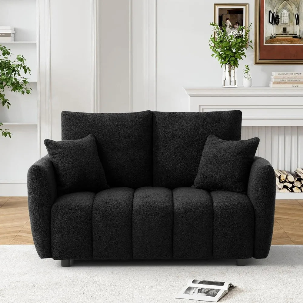Teddy Cloud Sofa Couch, Modern Deep Seat Boucle Sofa, 56.3" Comfy Upholstered Sherpa Small Loveseat Sofa, Oversized Accent Armch