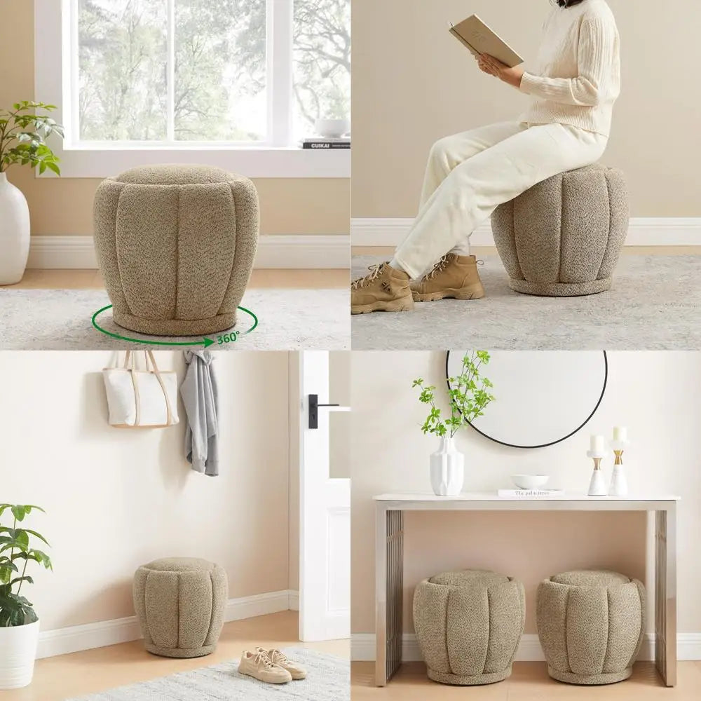 Modern Swivel Upholstered Ottoman for Small Living Rooms: Round Footstool for Entryway Shoe-Changing, Easy Assembly Required