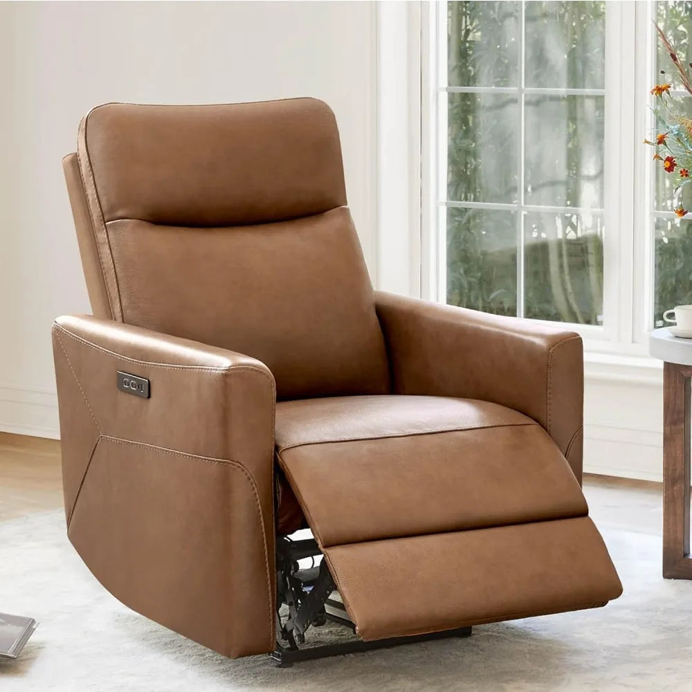 Genuine Leather Power Recliner Chair for Adults, Electric Wall Hugger Recliner for Small Spaces, Modern Living Room and RV Recl