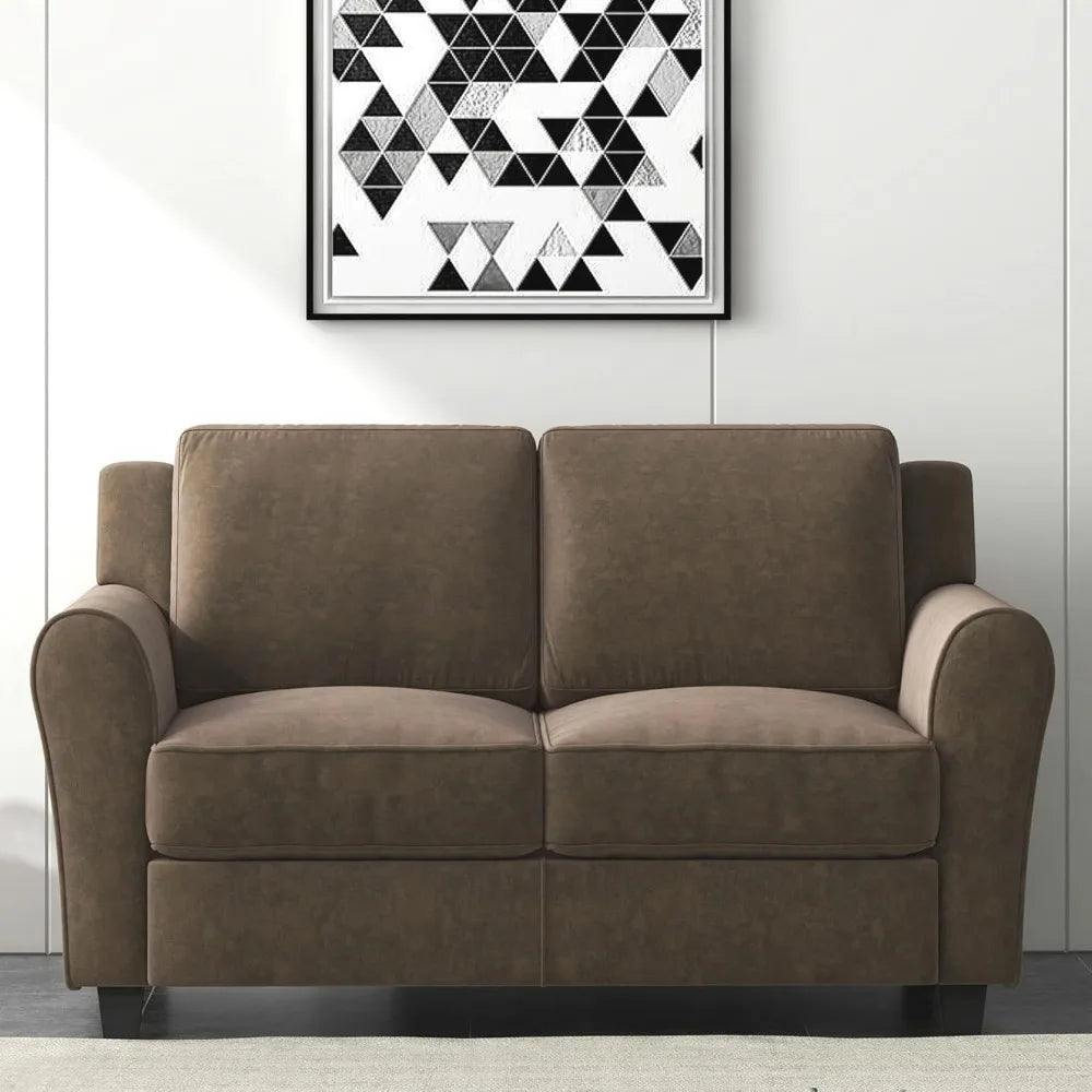 58" Brown Loveseat Sofa Couch for Living Room, 2 Seater Love Seat for Small Spaces, Modern Couch with Thick Cushion for Home Apa