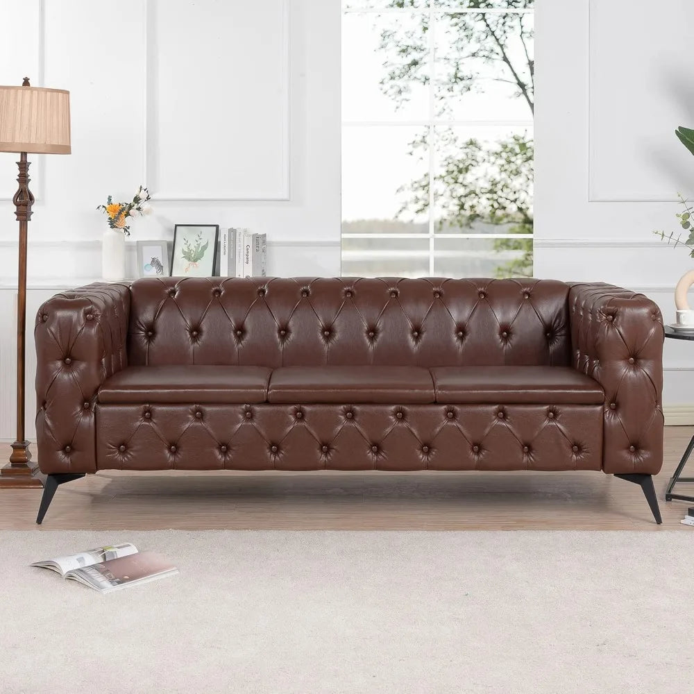 Chesterfield Tufted Sofa, Leather Couch Accent Upholstered 3 Seater Button Sofa with Tufted Back for Living Room Bedroom Furnit