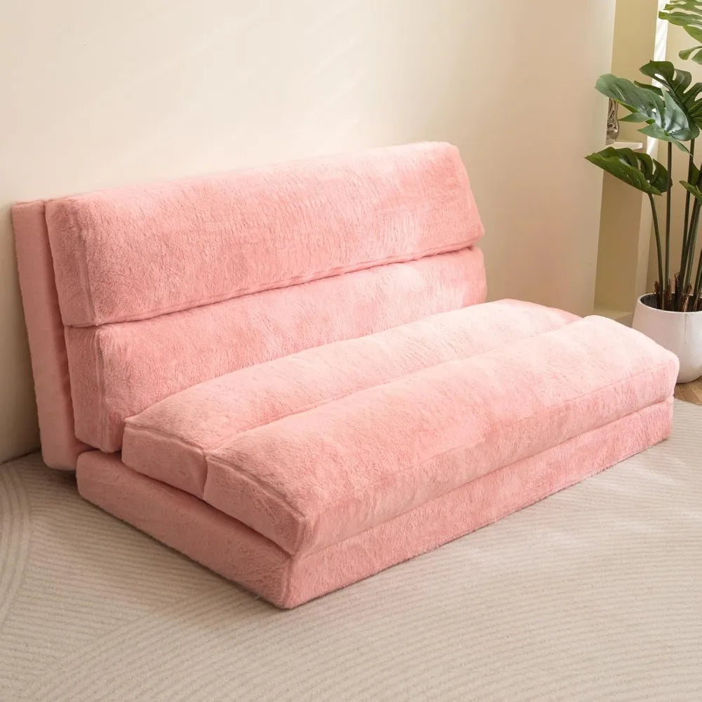 Bean Bag Bed Folding Sofa Bed, Extra Wider Fold Full Floor Mattress for Adults with Washable Soft Faux Fur Cover, Floor Couch f