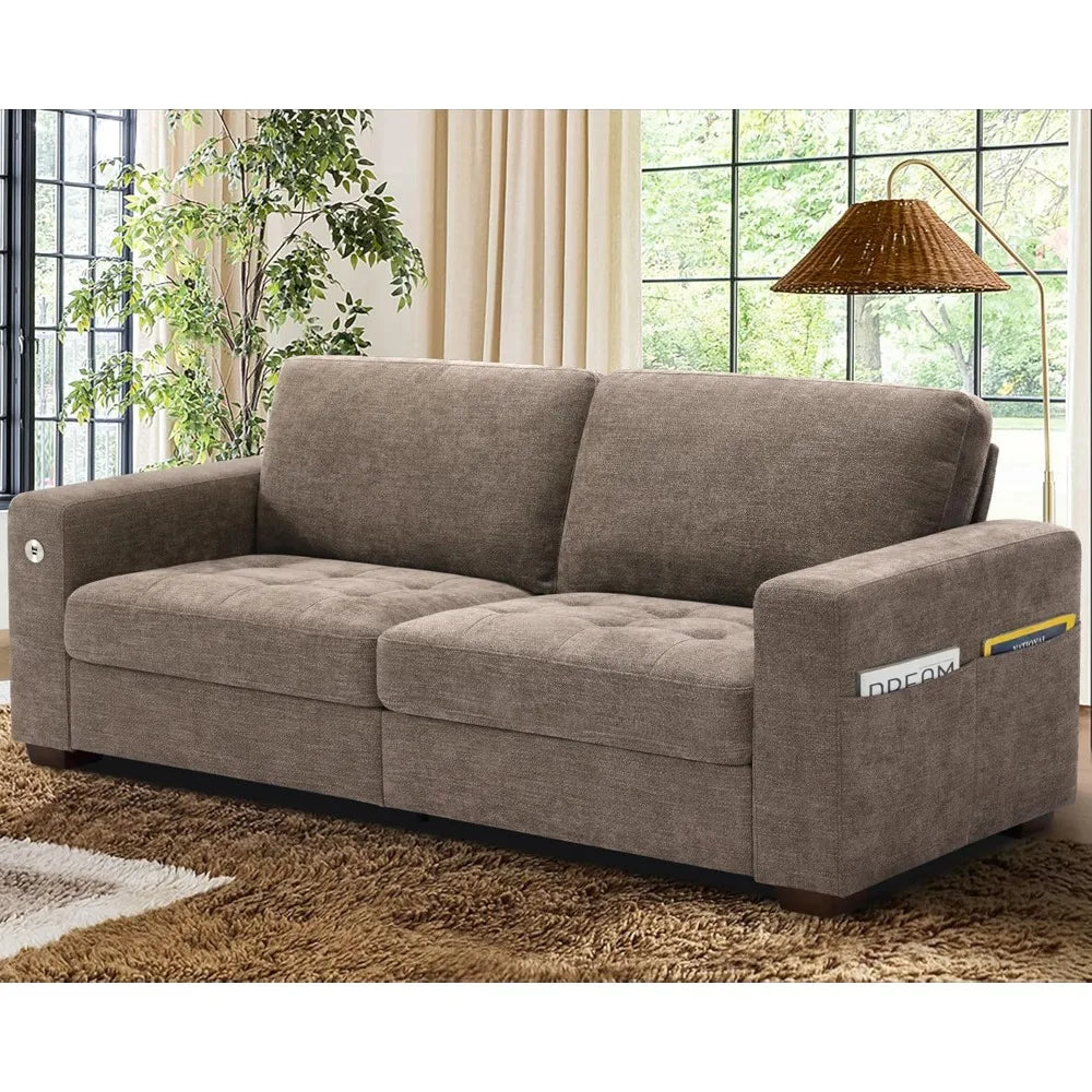 Sofas for Living Room, Chenille Loveseat Couch Set, Small Sofa, 3 Seater Sofa, USB Charging, Removable Sofa Cover,Solid Wood Fra
